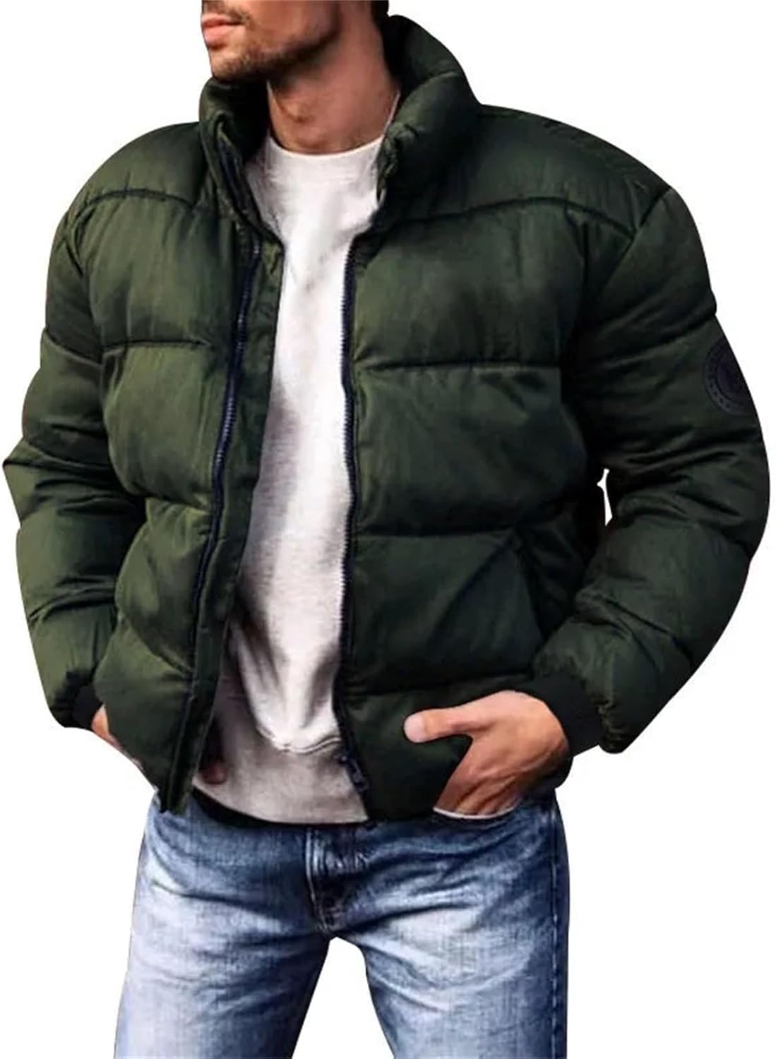 Men's Down Cotton Jacket Outwear Short Stand Collar Warm Clothing Daily Casual Windproof Warm Parkas Top