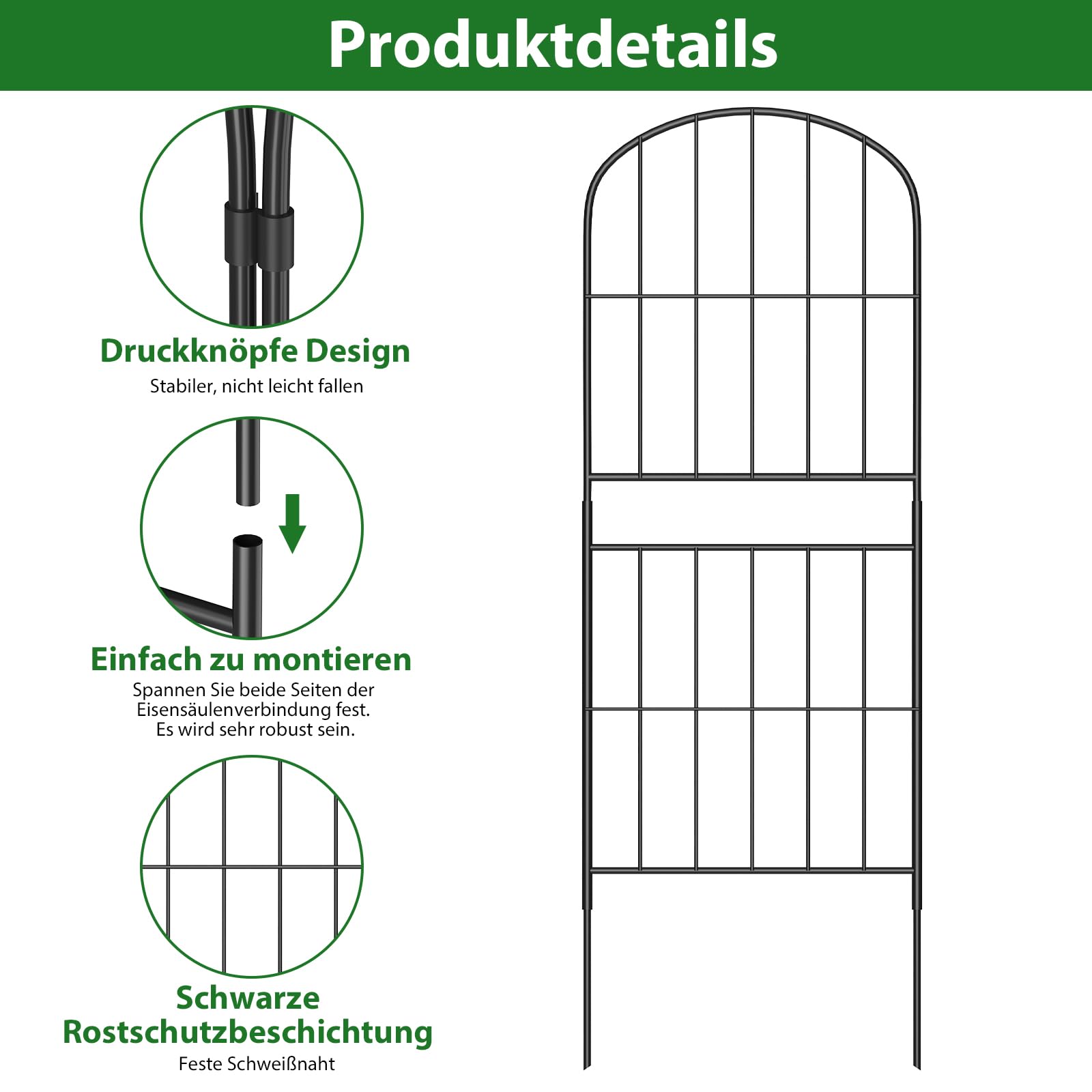 LIANTRAL 10 Stück Dekorativer Gartenzaun, Tier Barriere Zaun, Steckzaun Metall, Rostfeste Gartenzaun, Kein Graben Zaun Patio Grenze Tierzaun für Hunde Kaninchen im Freien Patio, 91 cm (H) x 3,05 m (L)