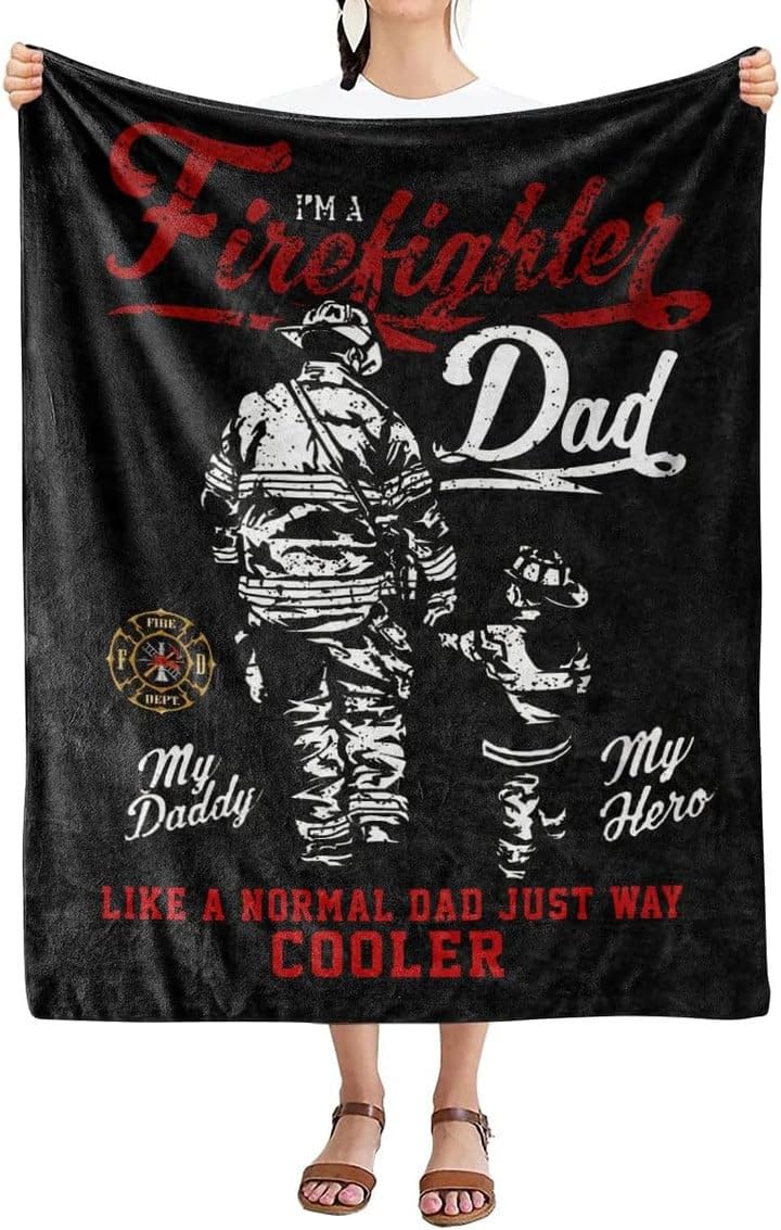I Am A Firefighter Dad, Blanket for Firefighters, Patriotic, USA Flag, Gift for Service Man, Birthday, Christmas, Fleece Sherpa Blanket