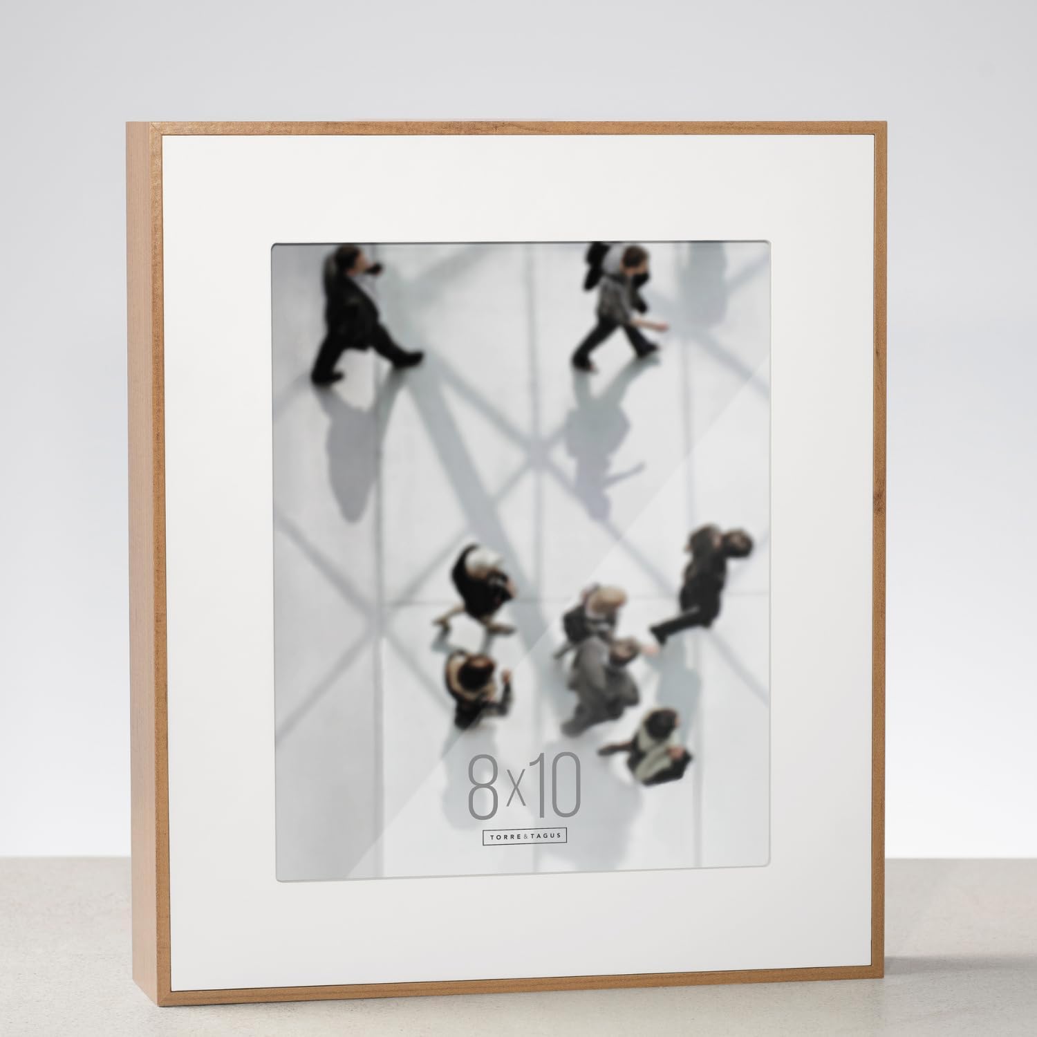Torre & Tagus White Matted 8x10 Picture Frame Walnut Woodgrain, Engineered Wood Frame Gallery Mount Artwork Holder On Wall or Tabletop For Photos, Posters & Art Prints (Boulevard)
