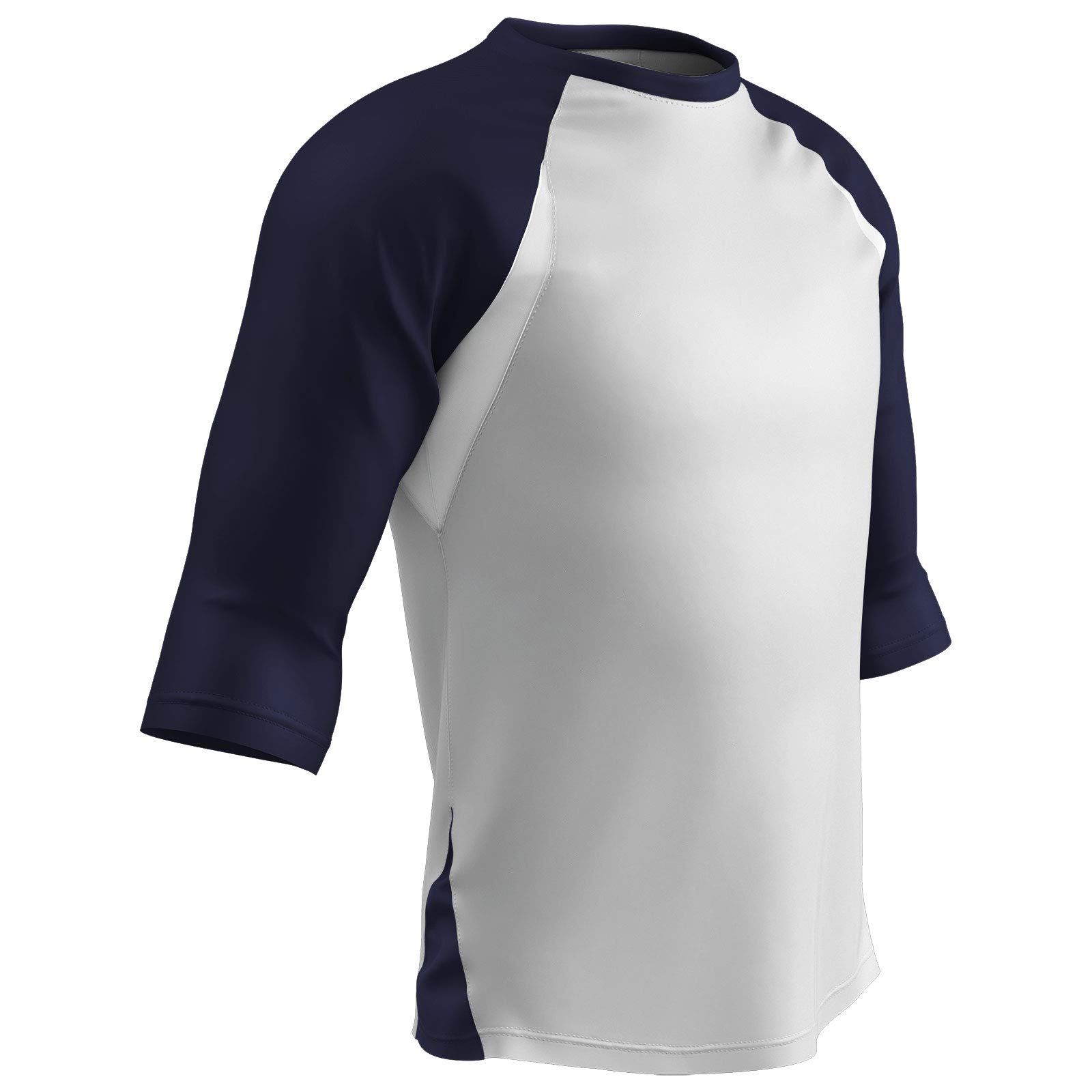 Champro Standard Three-Quarter Raglan Sleeve Lightweight Polyester Baseball Shirt with Mesh Side Inserts, White, Navy, Adult X-Large