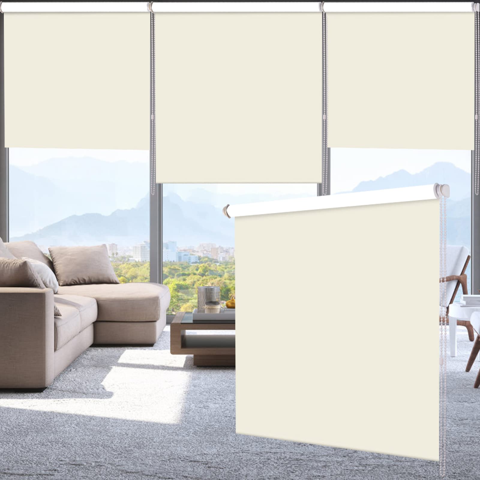 SMONTER Persianas enrollables de tela impermeable 100 % opaca, aislamiento térmico, protección UV, para dormitorios, sala de estar, baño, oficina, fácil de instalar, 107 cm de ancho x 200 cm de largo