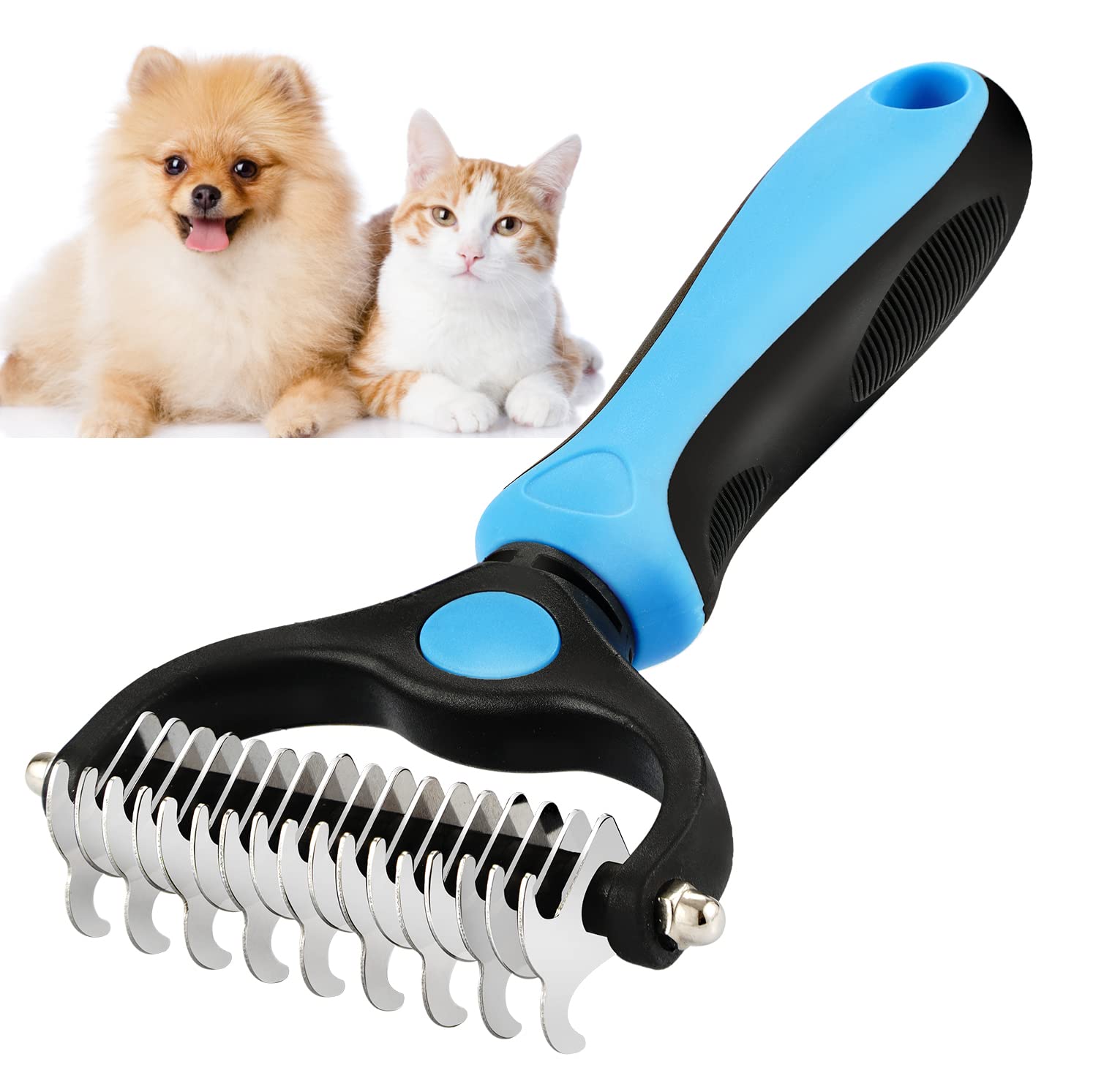 Pet Deshedding Brush，2 Sided Undercoat Rake for Dogs & Cats，Dog Grooming Rakes Tools for Mats & Tangles Removing，Effectively Reduces Shedding by up to 95% for Short Medium and Long Pet Hair