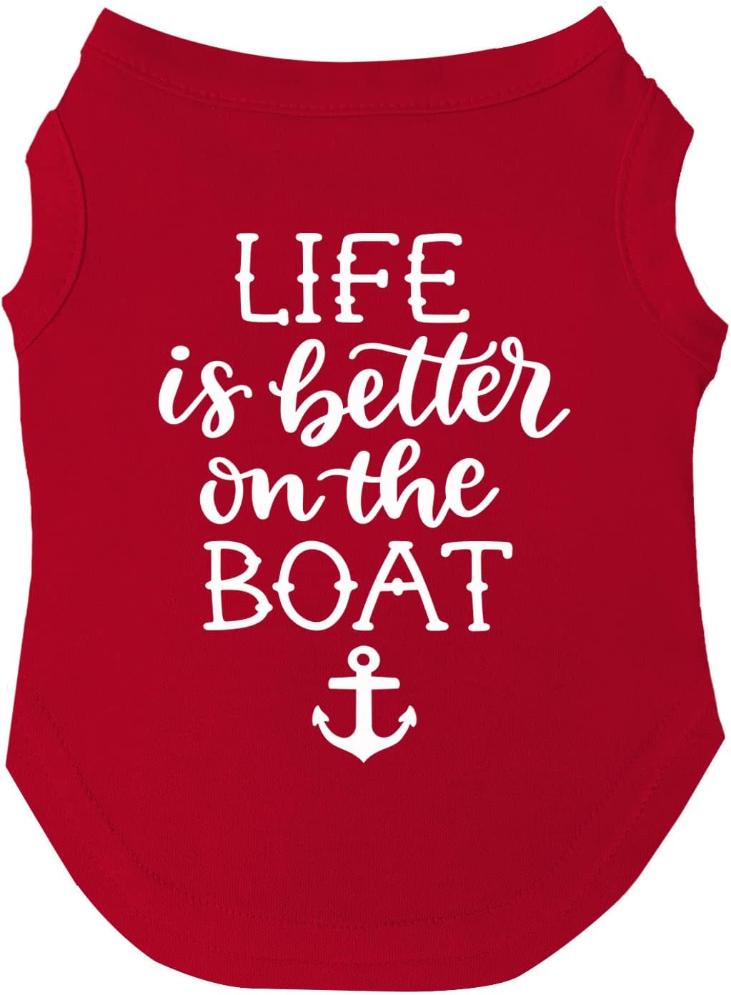 Life is Better On A Boat Summer Dog Tee Shirt Sizes for Puppies, Toys, and Large Breeds (Red, X-Small 121)