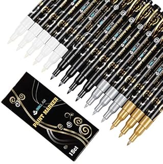 INK LAB Black Acrylic Paint Pens White Paint Markers Metallic for Rock Fabric Wood Glass Canvas Ceramic, 5 White 4 Black 3 Gold & 3 Silver, Extra Fine Tip