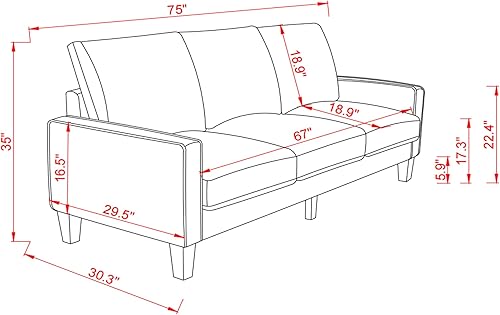 Miniatura 2 de Tmosi Moderno sofá tapizado, sofá de 3 plazas con almohadas de respaldo extraíbles para espacios pequeños, sofá de 3 plazas para dormitorio,
