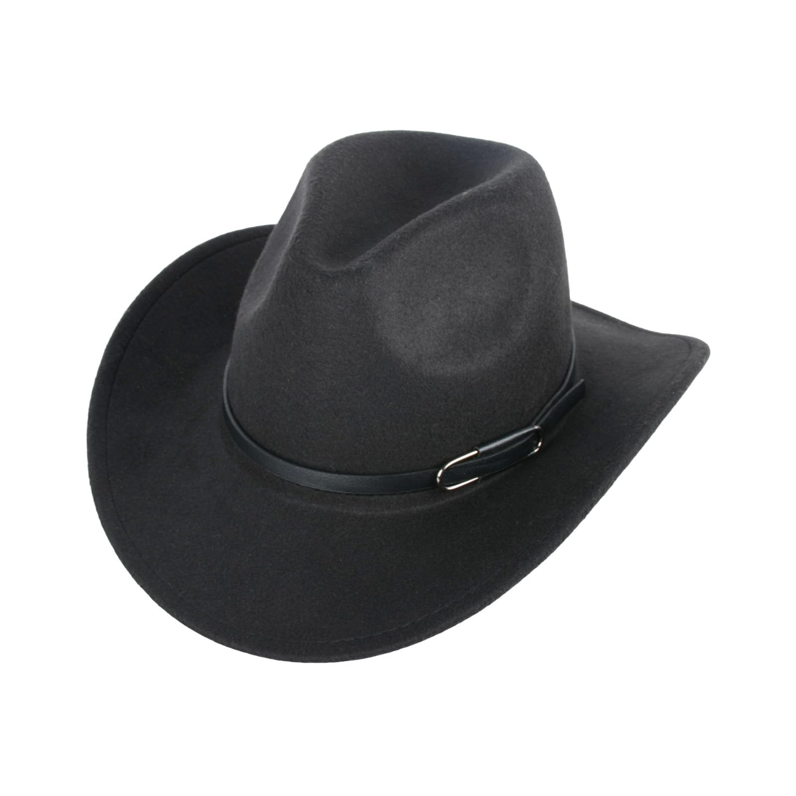 Western Cowboy Hat for Men Women Wide Brim Western Style Soft Felt Classic Cowgirl Hat with Belt Buckle Fedora Hats for Outdoor Party Hat Photo Prop,Black
