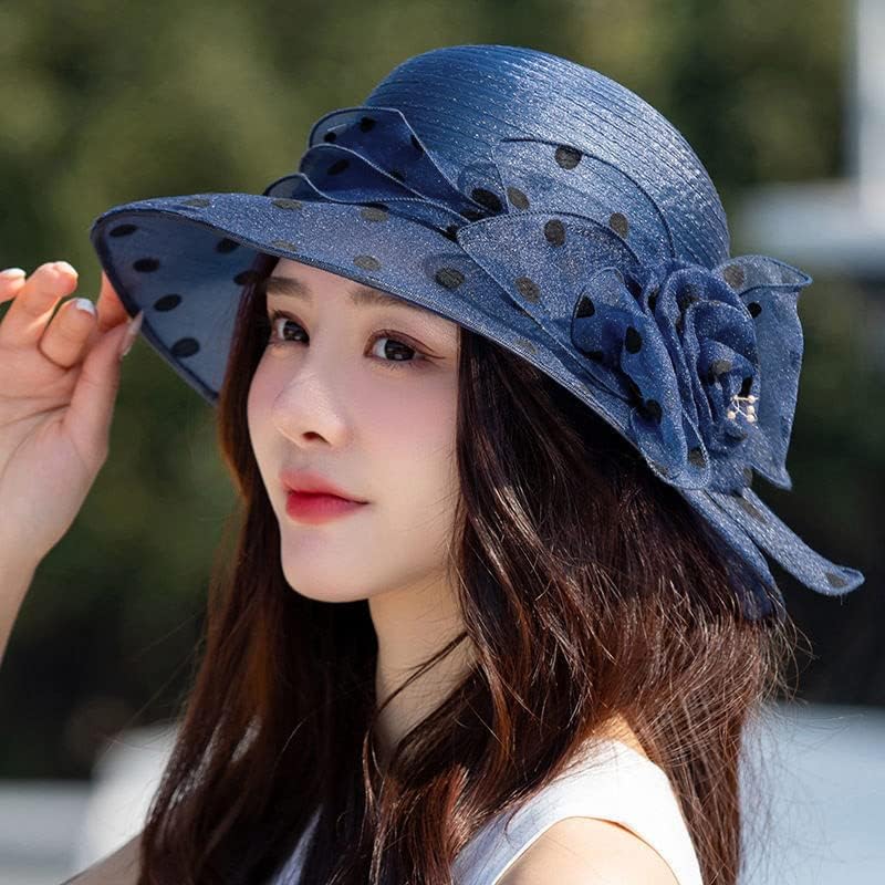 Lady Polka dots Organza Fascinator Sun Hats Women Kentucky Wide Brim Derby Bowler Hat for Tea Party Church Wedding Size:S-M - Image 8