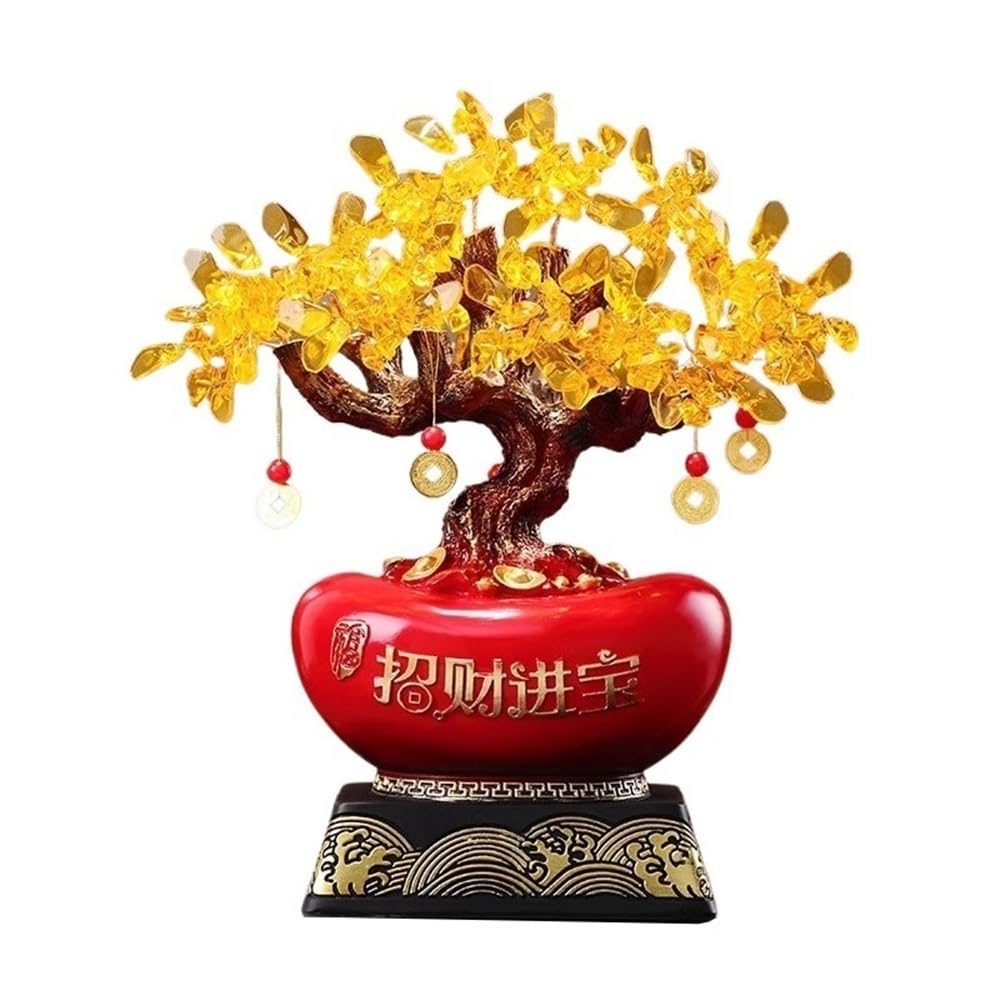 HCZKIUJY Luck and Wealth Crystal Tree Crystal Fortune Tree with Base, Wealth Money Luck Ornamen for Home Wine Cooler Chakra Money Tree (Red)