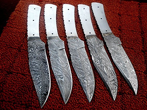 LOT OF 5 PIECES HAND FORGED DAMASCUS STEEL FULL TANG KNIFE BLANK BLADE KNIFE MAKING SUPPLIES (5 Damascus steel full tang)