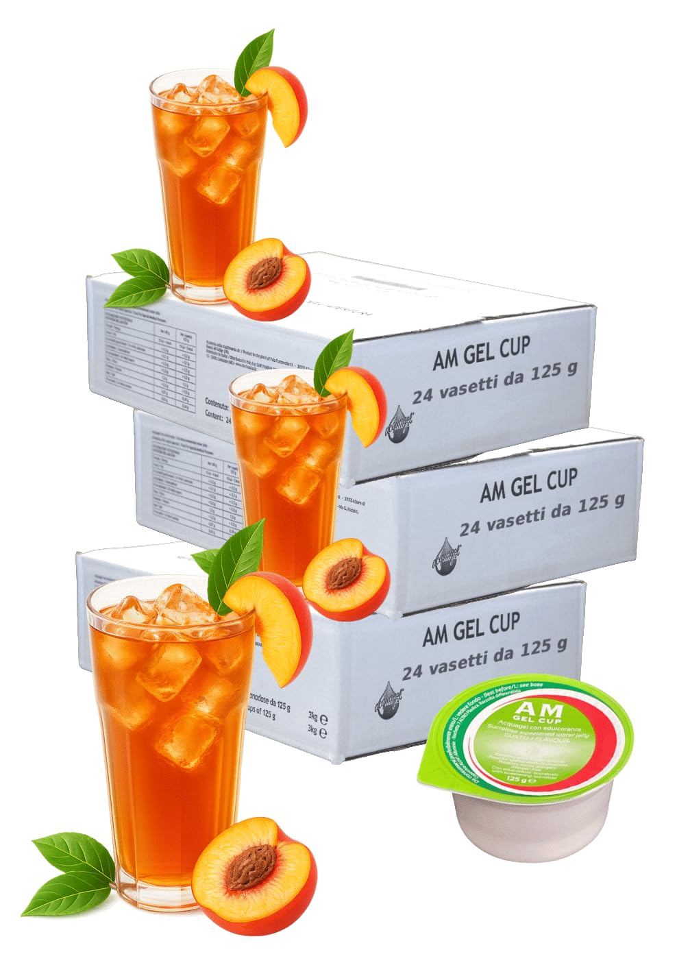 AM Gel Cup Acquagel The Pesca Senza Zucchero, Acqua Gelificata - 72 Vasetti da 125g