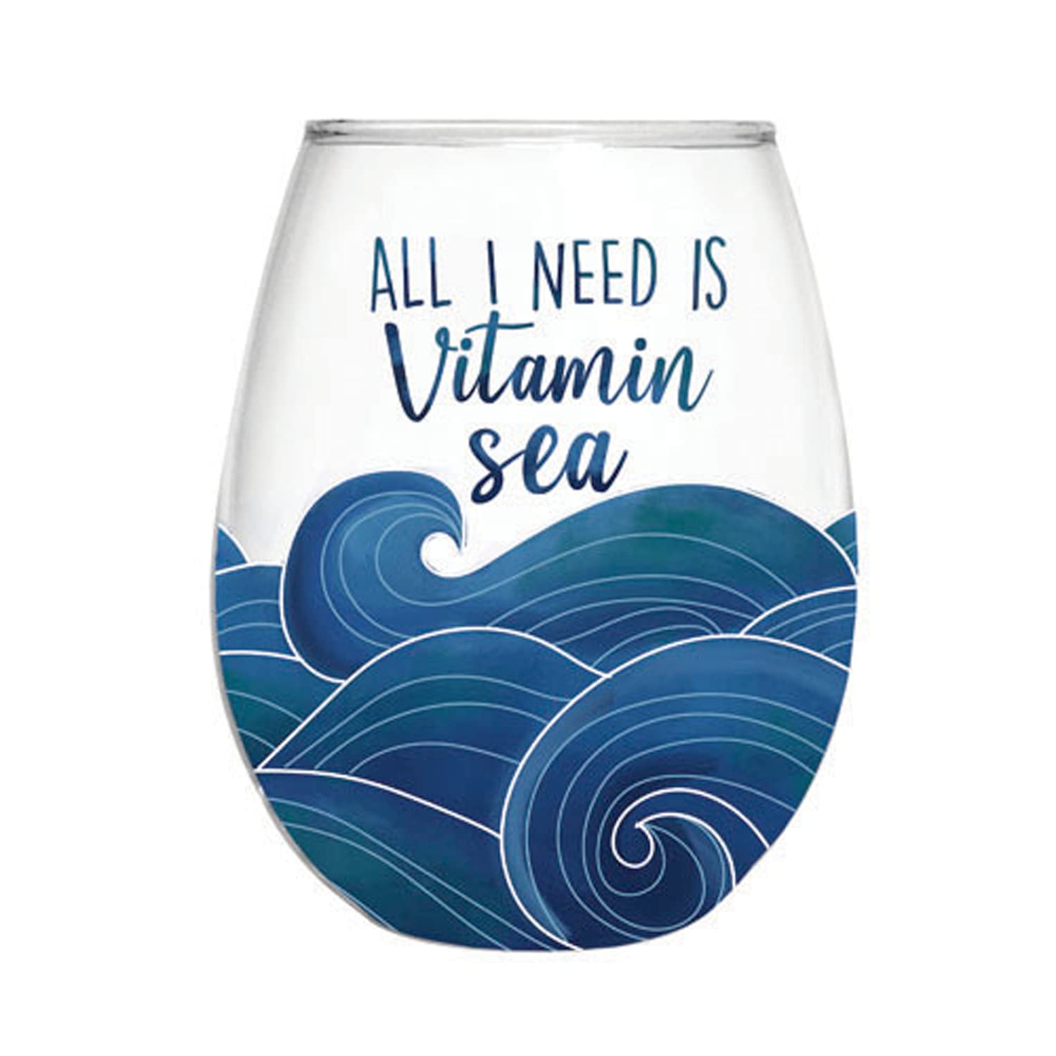 Evergreen17 OZ Stemless Glass w/Box, All I need is Vitamin Sea