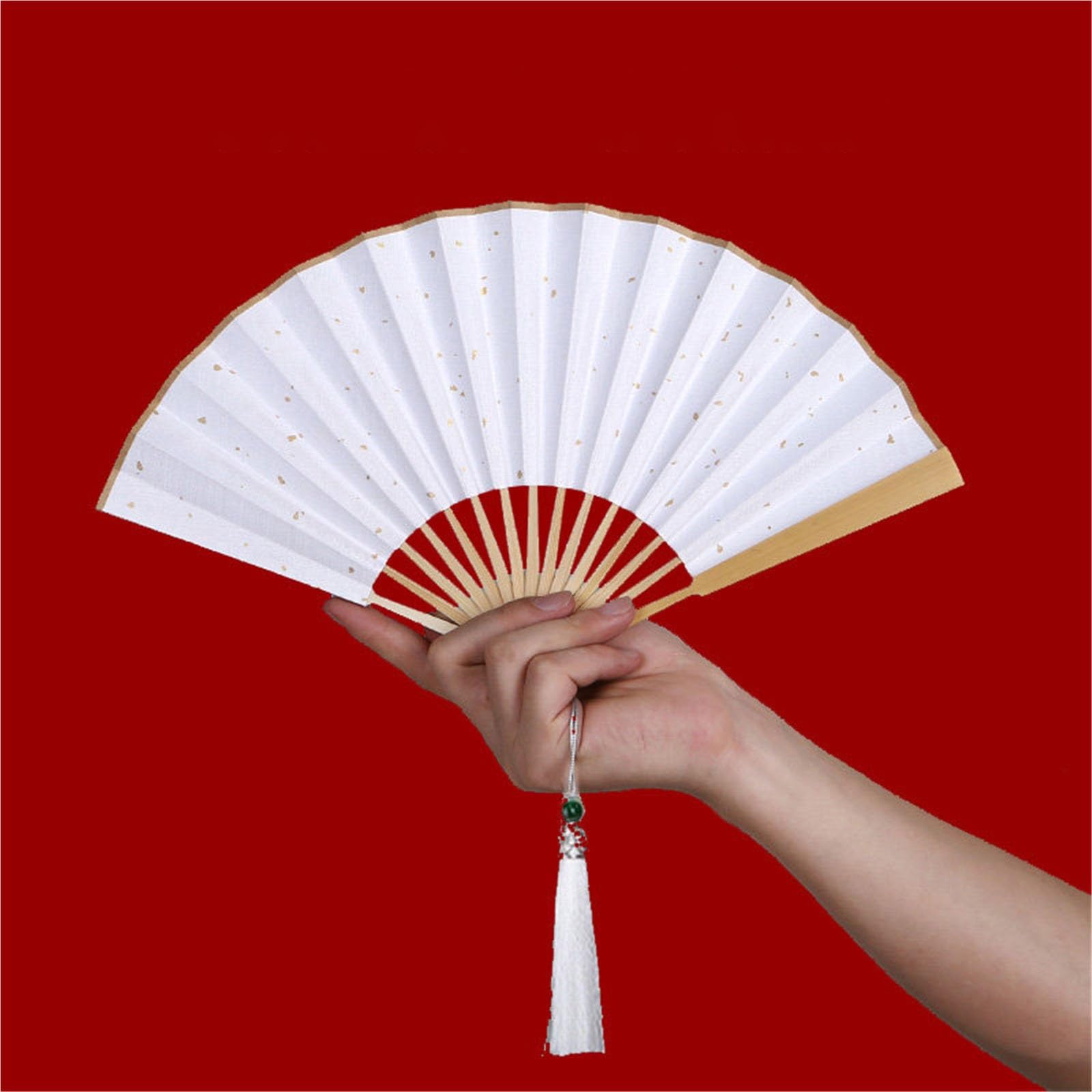SXTYYH Mini 4-6inch Folding Hand Fan, Xuan Paper Chinese Style Folding Fans for Line Dancing, Pocket Size With Tassel, Handheld Fan for Women Foldable(6-inch white A)