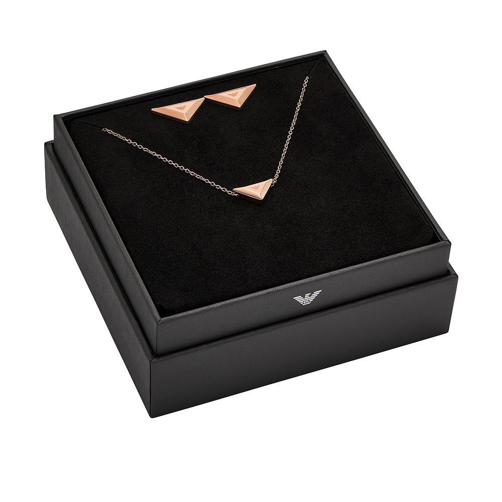 Emporio Armani Damen Rose Gold-Ton Stahl Anhänger Halskette und Ohrringe Set, EGS3121SET