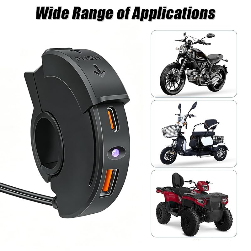 Cargador USB Moto para Peugeot XPS 50 2006-2010, Puertos de Carga duales USB-A y Tipo-C, Cargador de Teléfono para Motocicleta ATVs Tricycles