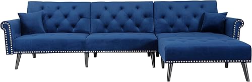 Miniatura 3 de Sofá seccional tapizado de terciopelo en forma de L, sofá cama convertible con diván reversible, otomana movible para el hogar, oficina,