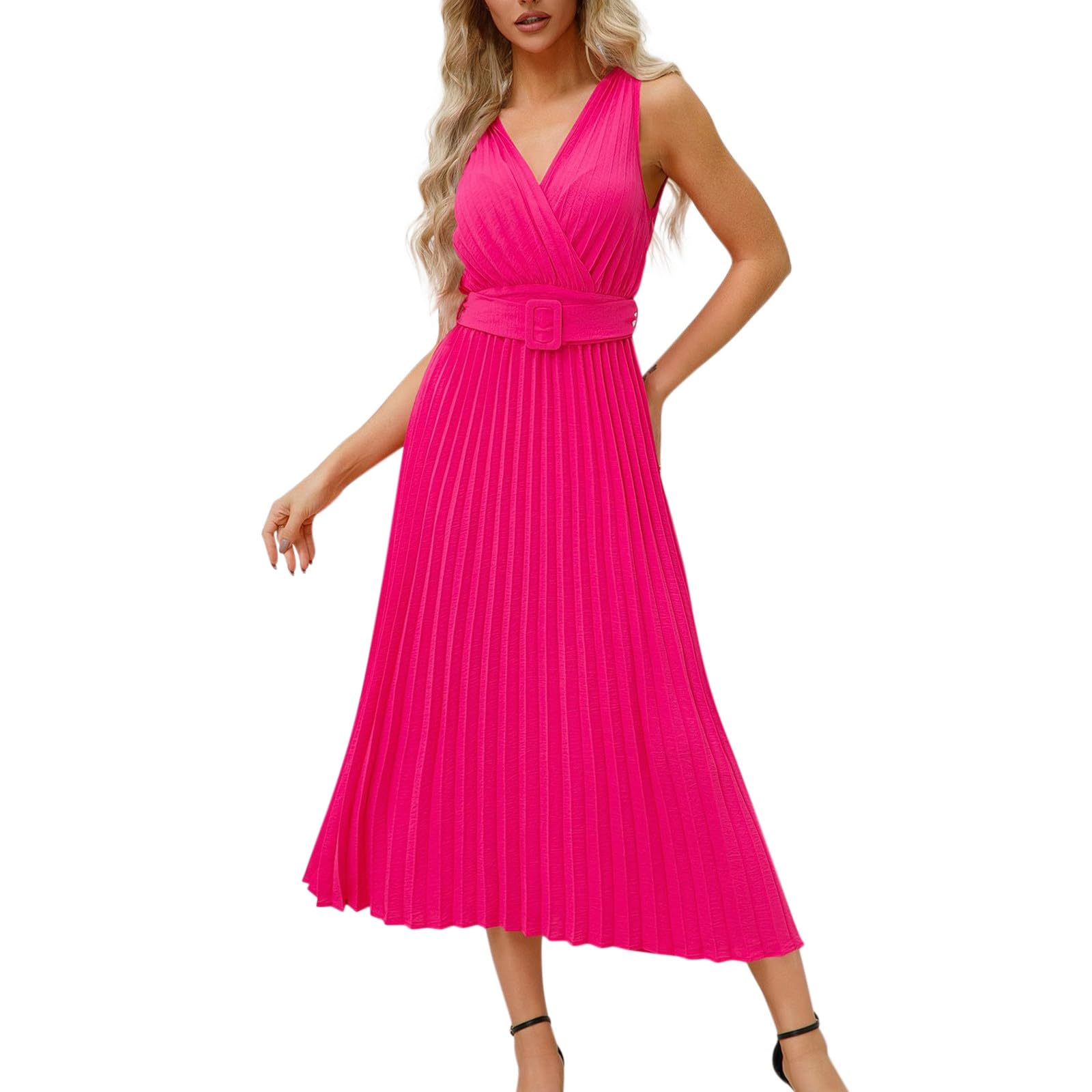 Femme Robe Longue de Cérémonie Chic Ado Col V Plissé Sexy Taille Haute sans Manche Plissée Irrégulière Robes Fille d’Eté Bandage de Soirée Cocktail Demoiselle d'honneur Mariage Fête Aniversaire