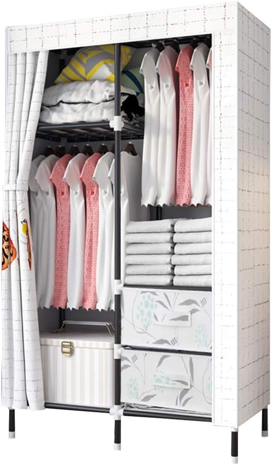 Canvas Portable Large Free Standing Wardrobe Shelving Cloth Wardrobe 90CM45CM 175CM Suitable for Storing in Your Bedroom Closet Basement and Seasonal Clothing (Type B with Two Drawers)