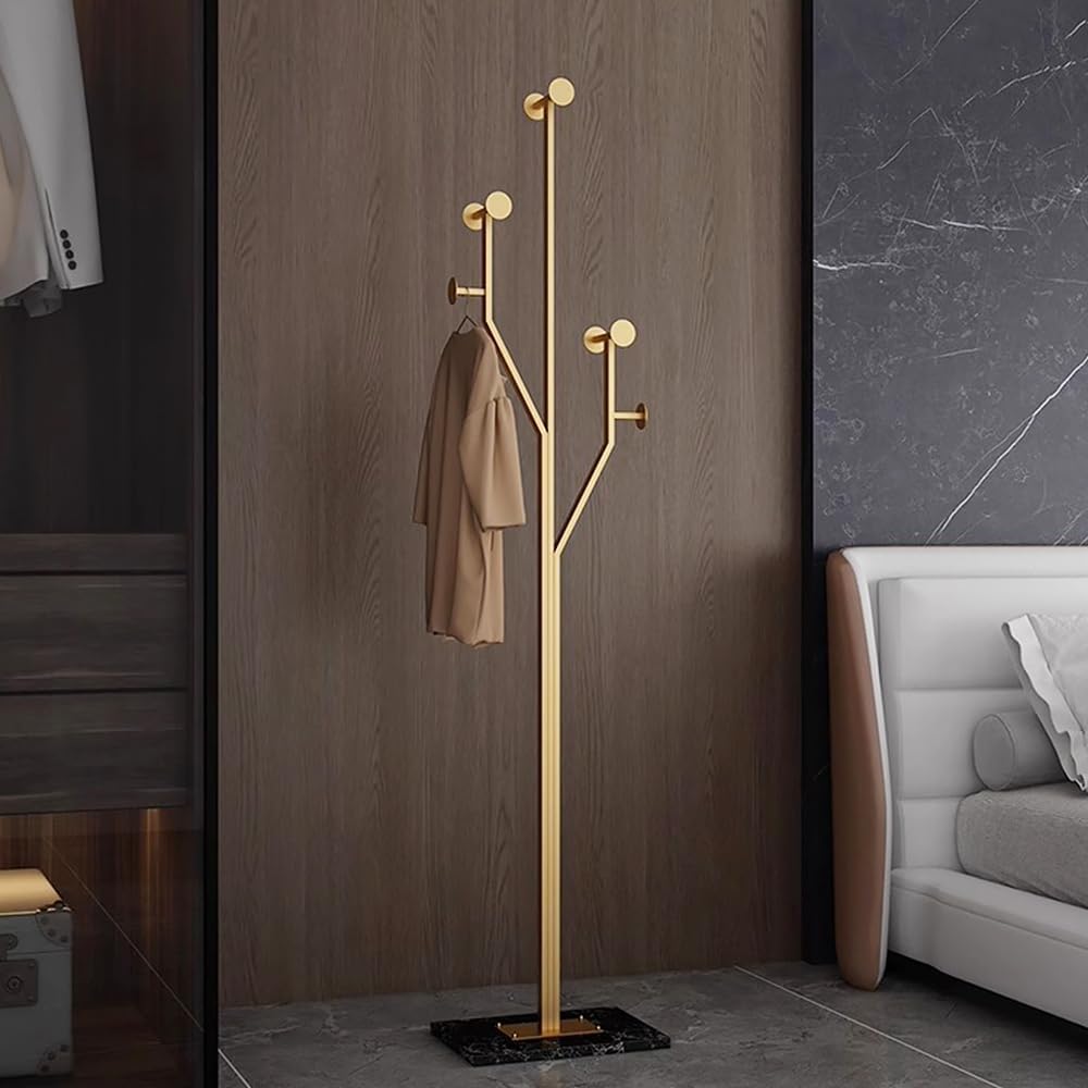 Gold Coat rack,Sturdy coat tree freestanding heavy duty with Marble Base,Metal standing coat rack for Bedroom,Entrance,Modern coat hanger stand for Coats,Hats,Bags(gold) gold-tree hook