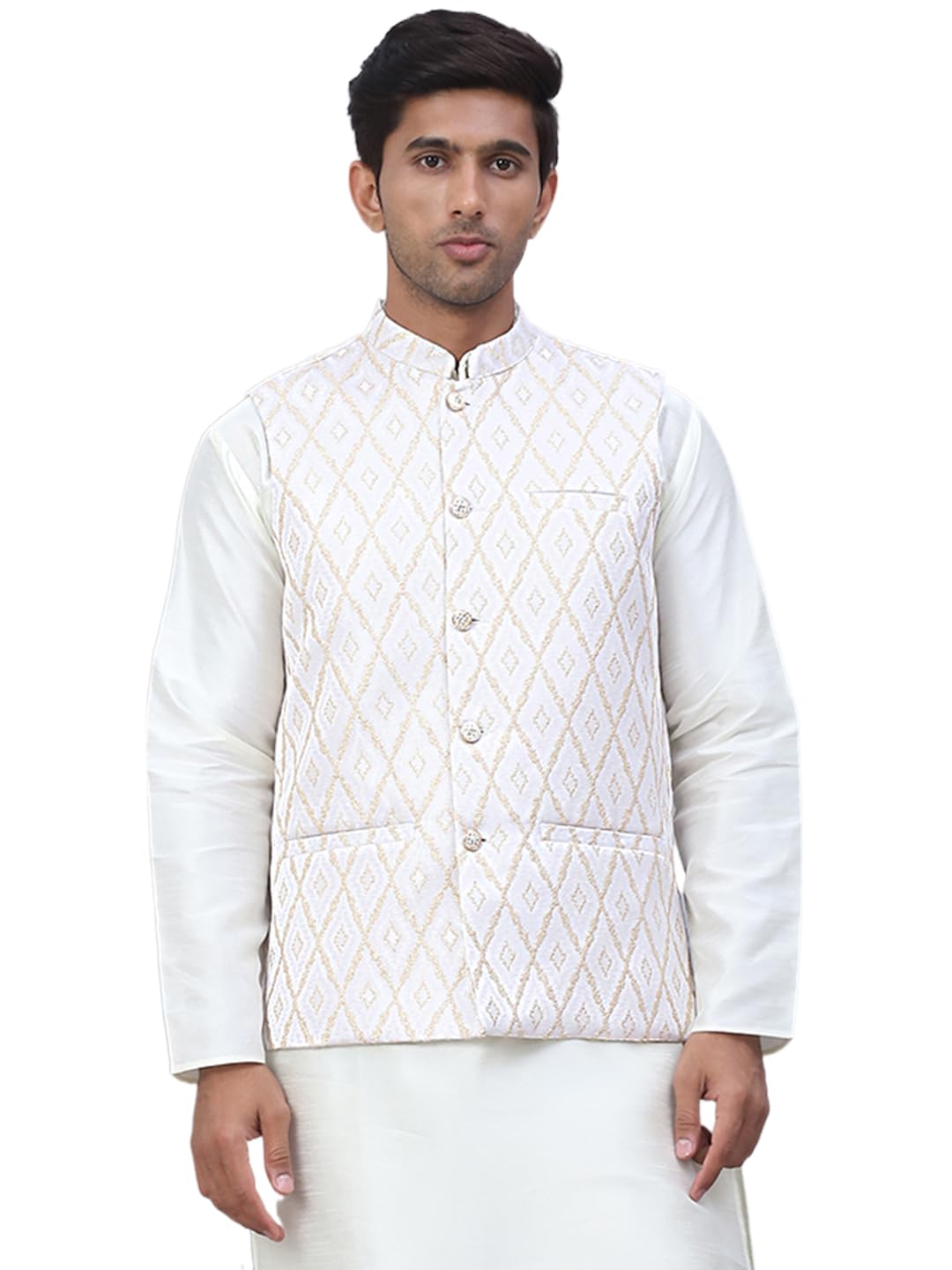 jompers Men's Embossed Silk Blend Nehru Jacket-picture-26