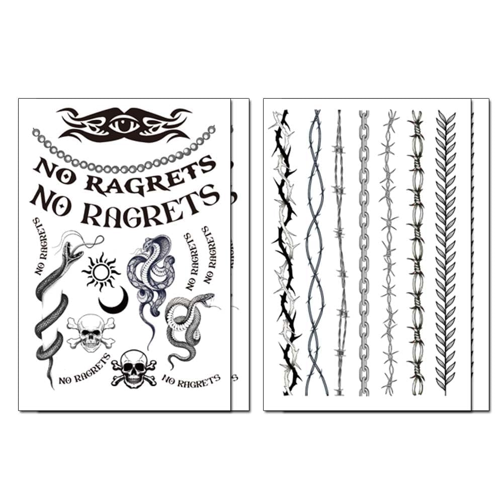 4 Sheets No Ragrets & Barbed Wire Halloween Temporary Tattoos
