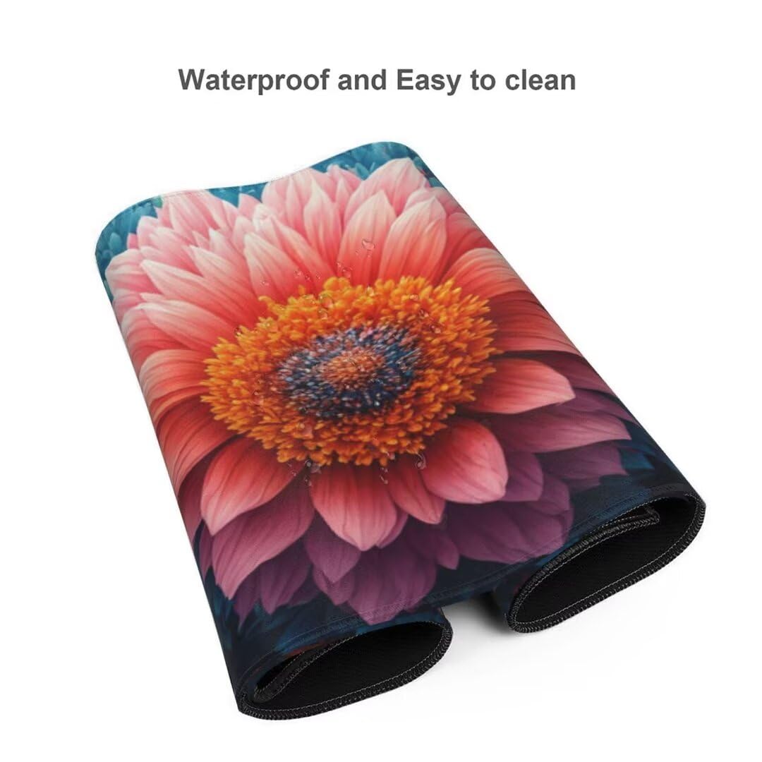 Alfombrilla de ratón 1400x600x3 MM, Alfombrilla Ratón XXL Extendida de Gran Tamaño con Bordes Cosidos, Resiste Salpicaduras, Base de Goma Antideslizante y Almohadilla para Teclado, Daisy S-2483