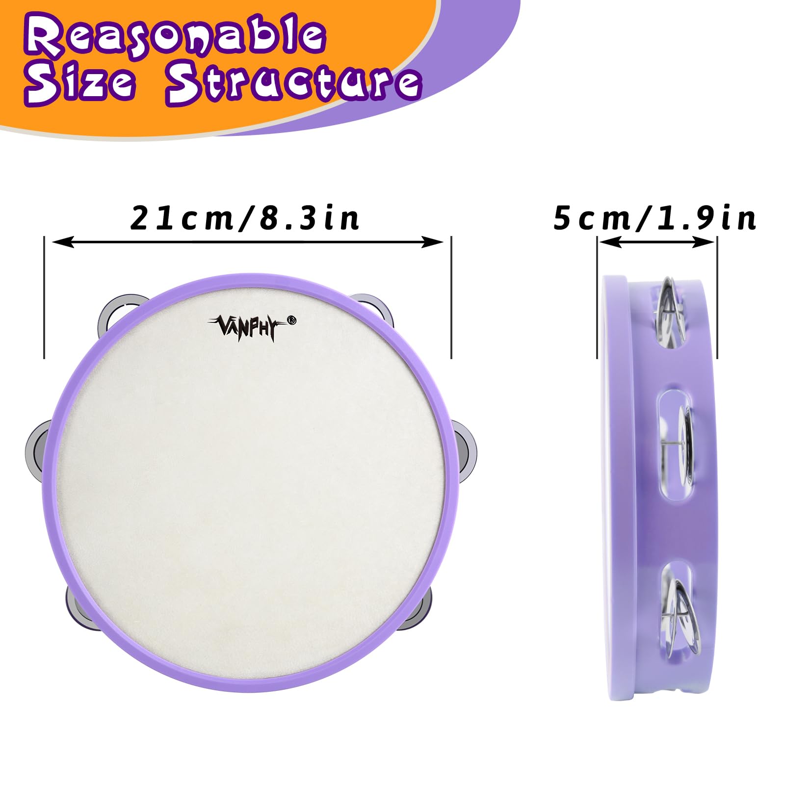 Panderetas para principiantes, pandereta de mano de 8 pulgadas, sonajeros de percusión, instrumentos musicales para acompañamientos y decoraciones navideñas (morado)