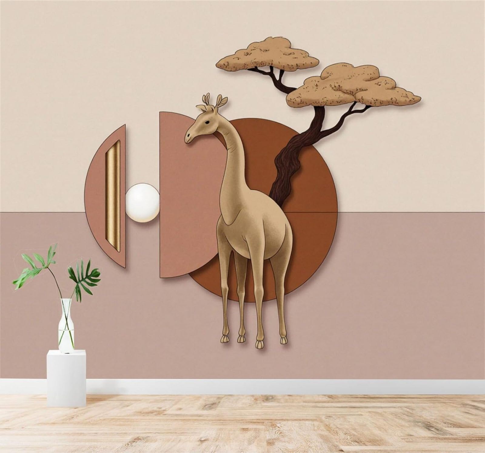 Tzxztt Trees Earth Tones Abstract Geometric Shapes Giraffe Modern 3D Wallpaper Premium Textured Silk Neutral Tones Material Ideal for Living Room Bedroom-250cm×170cm