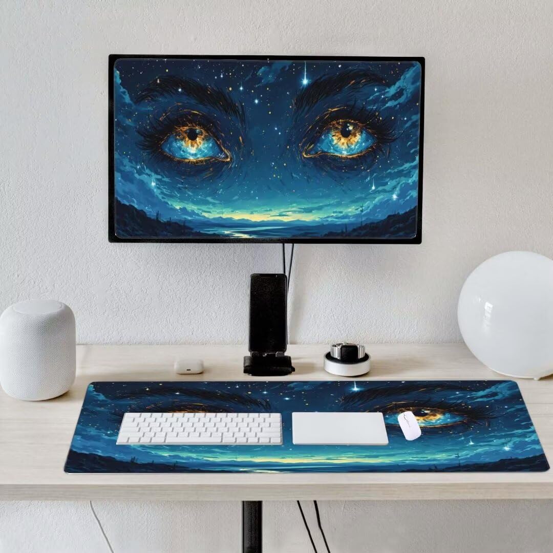 Alfombrilla de ratón 1400x600x3 MM, Alfombrilla Ratón XXL Extendida de Gran Tamaño con Bordes Cosidos, Base de Goma Antideslizante Almohadilla para Teclado, Ojos de ensueño S-9893