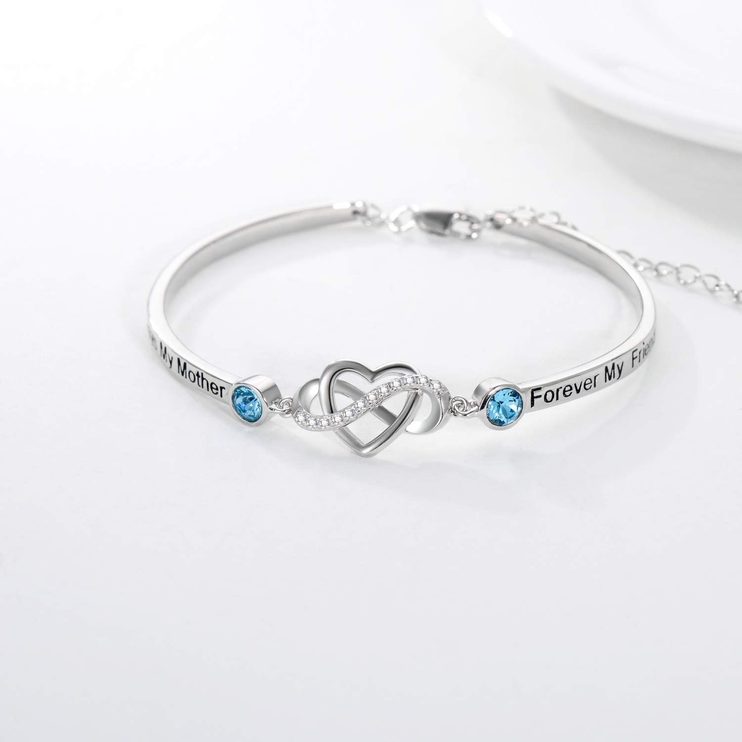 AOBOCO 925 Sterling Silver Adjustable Infinity Heart Bangle Bracelet for Sister Best Friend Daughter Mom Grandma Granddaughter Daughter in Law Godmother Goddaughter Stepmom Stepdaughter - Image 2