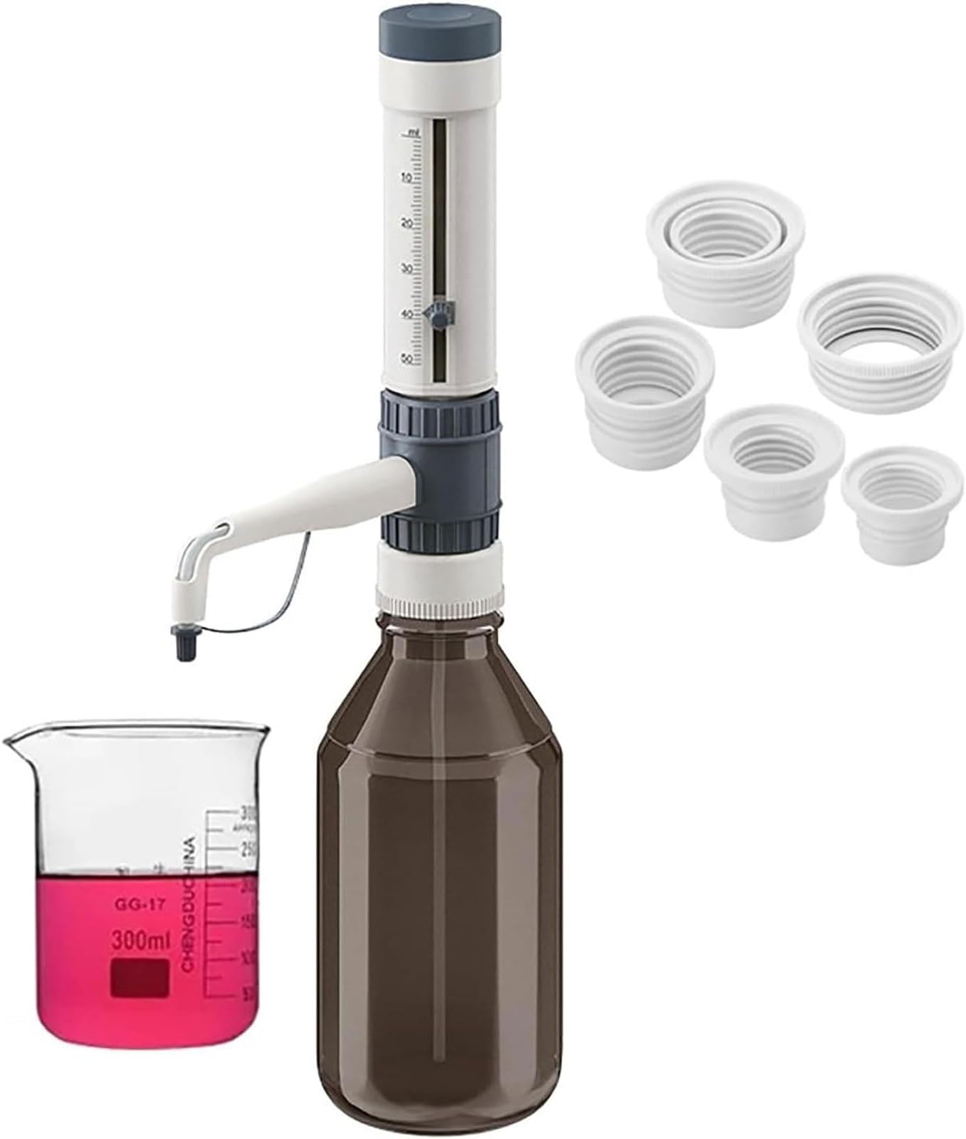 Laboratory Dispensing Liquid Equipment,Lab Quantitative Liquid Addition Bottle Top Dispenser,Max Pressure Resistance 500mbar,Max Viscosity Resistance 500mm²/s, for Solvents, Liquid(0.5-1ml)