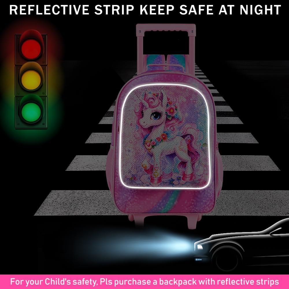 3PCS Rolling Backpack for Girls and Boys, Kids Unicorn Dinosaur Wheeled Bookbag - Image 4