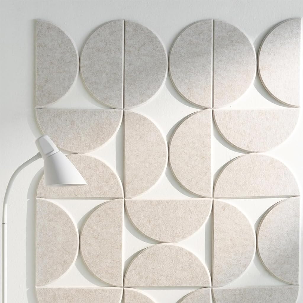 Climberty® 24Pcs Self-Adhesive Felt Bulletin Boards with 50 Push Pins, Semi-Circular Acoustic Wall Panels for Notice, Message & Home Office Decor (Light Camel-Khaki)