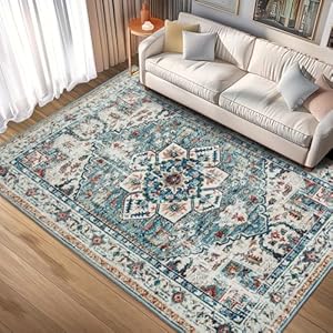 Mueinxiei 8×10 Area Rugs for Living Room, Non-Slip Foldable Washable Rugs Non Shedding Accent Rugs for Living Bedroom Office Dining Room