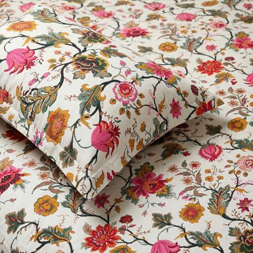 Image of Mafatlal Saanjh 144 TC Cotton King Size Bed Sheet 108x108 Inch | Luxury Floral Printed Bedsheet | Soft Durable Cotton Fabric | 2 Pillow Covers Included | Fuchsia Pink