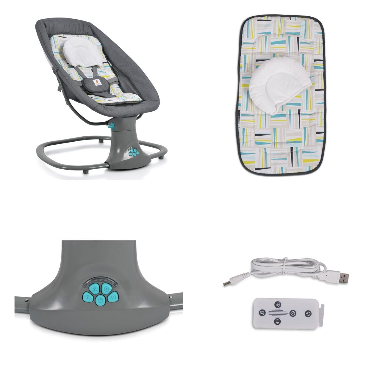 Moni Siège gonflable pour bébé Axel 3 en1 fonction berceuse couffin télécommande, coloris:verdoyant