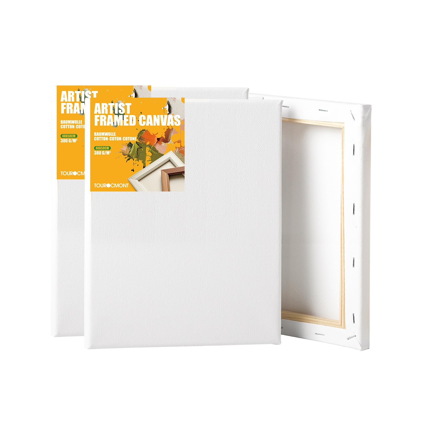 Lot de 10 toiles de 40 x 50 cm - En coton - 380 g/m² - 100 % sans acide - Apprêt blanc - Pour peinture acrylique, peinture à l'huile, gouache