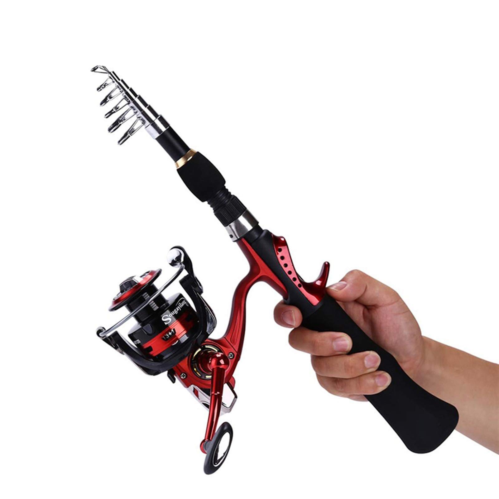 1.25m/1.6m Ice Fishing Rod and Closed Face Spinning Fishing Reel Combo Fishing Tackle Set Telescopic Rod for Child (Black Rod and Reel)