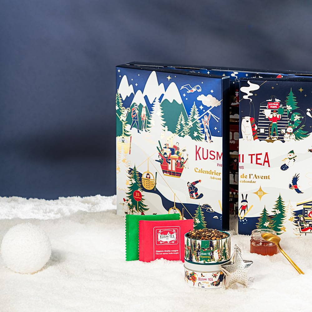 Kusmi Tea - Calendario de Adviento - Té Orgánico - 24 Sorpresas - Tés negros, verdes blancos y infusiones - Ideas de regalos - Bolsitas de té, miniaturas y accesorios (Frosty Christmas)