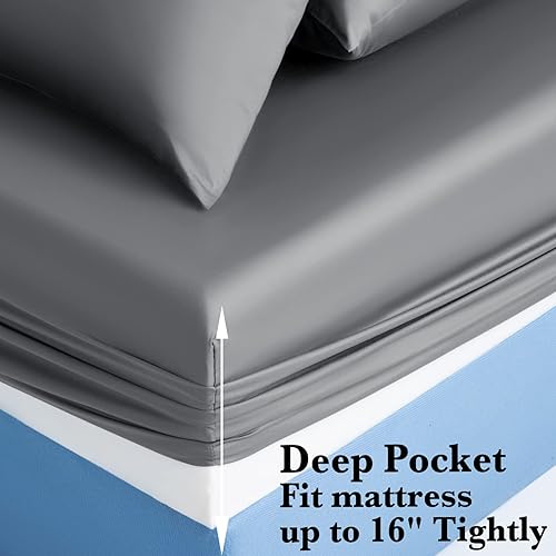 Miniatura 6 de LBRO2M Sábanas de cama 100  bambú tamaño matrimonial bolsillo de 16 pulgadas de profundidad ropa de cama súper suave sedosa suave transpirable