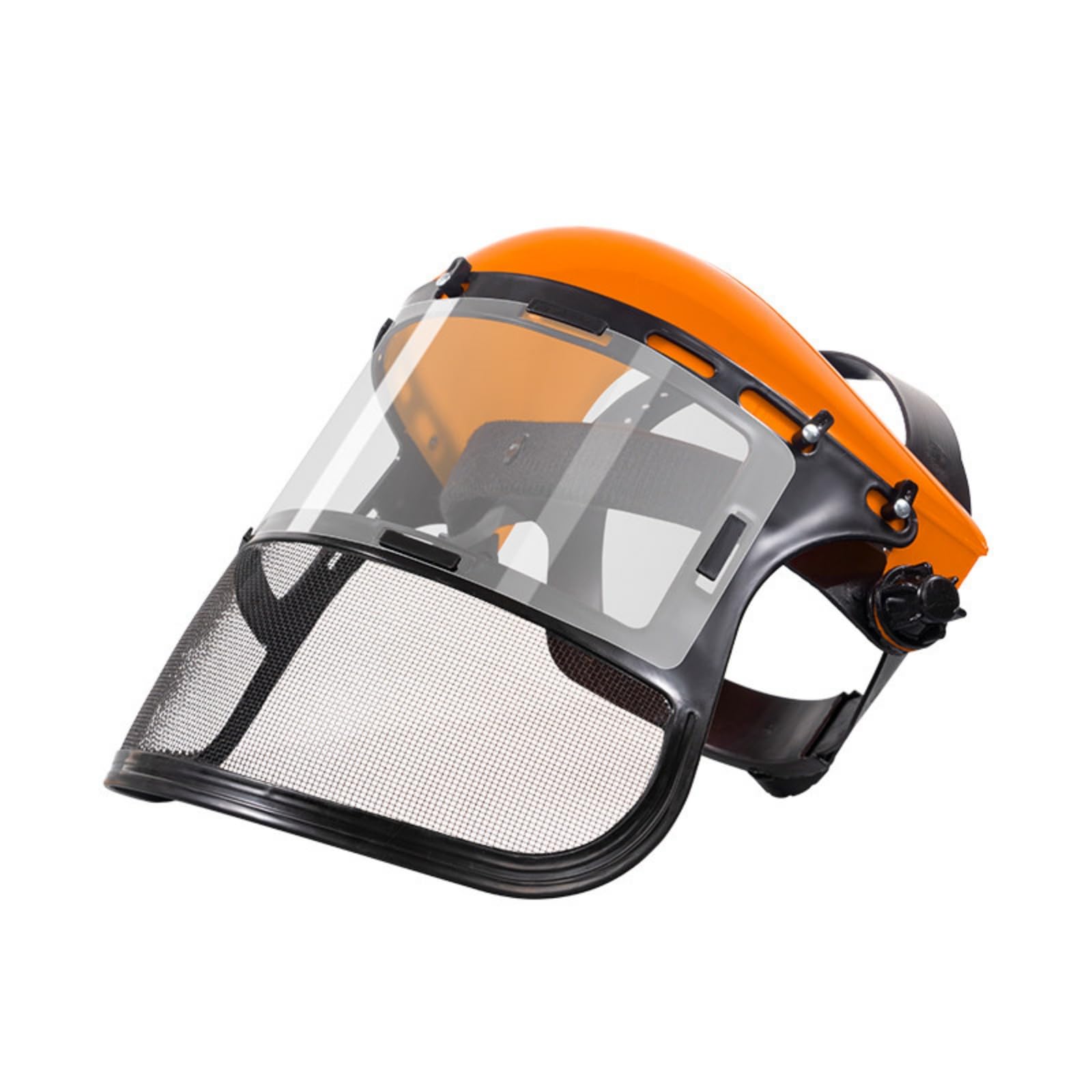 Grass Trimmer Face Guard Splatter Resistant Full Face Mesh Mask Transparent Mesh Visor Helmet for Cutting, Gardening, Landscaping, Orange 2-in-1 Top-image-23