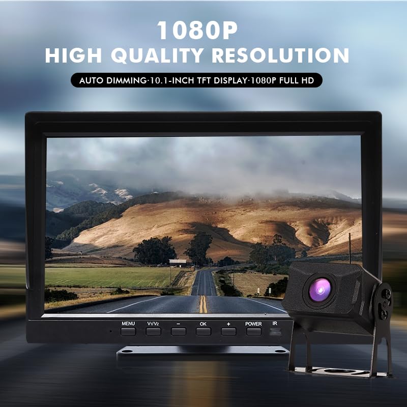 Image of Skid Steer Screen 128GB Large Audio 1080P Image 10.36 Inch Monitor Backup Camera Built-in DVR Video for RV Truck Trailer Rear Front Wired System