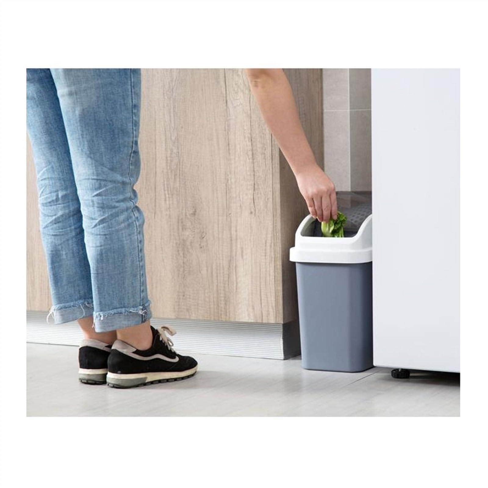 Mülleimer Mit Schwingdeckel 12Liter - Holzboden Mülleimer Für Bad & Küche