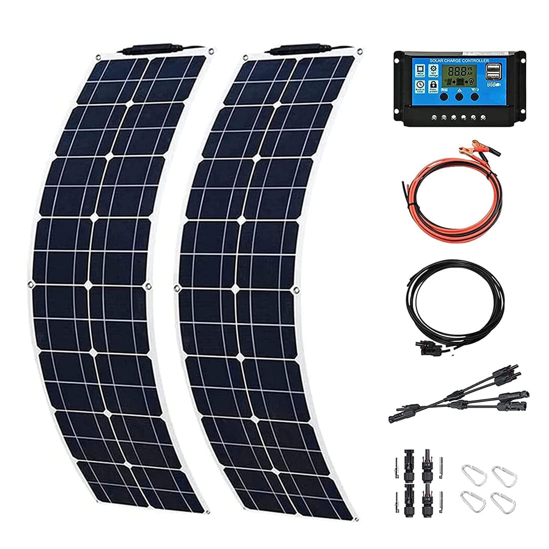 Placas Solares Portatiles 2x200W Flexible, 400 Watt PortableMonocristalino Cargador de batería Solar Flexible con Controlador de 40A y Sistema de 12-24V, para Home Camper RV