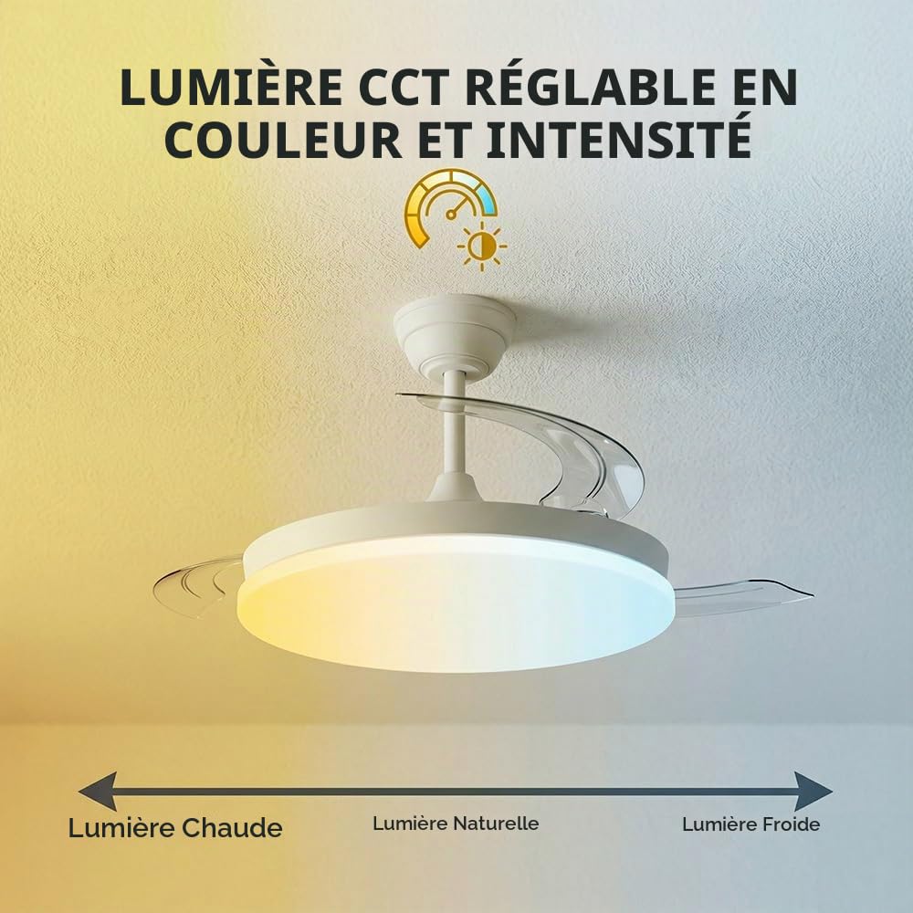 Greenice Ventilateur DC Marele· Fonction été/hiver 48 W Blanc 3 pales 5040 lm 3500-4000-6500 K Télécommande et Minuterie