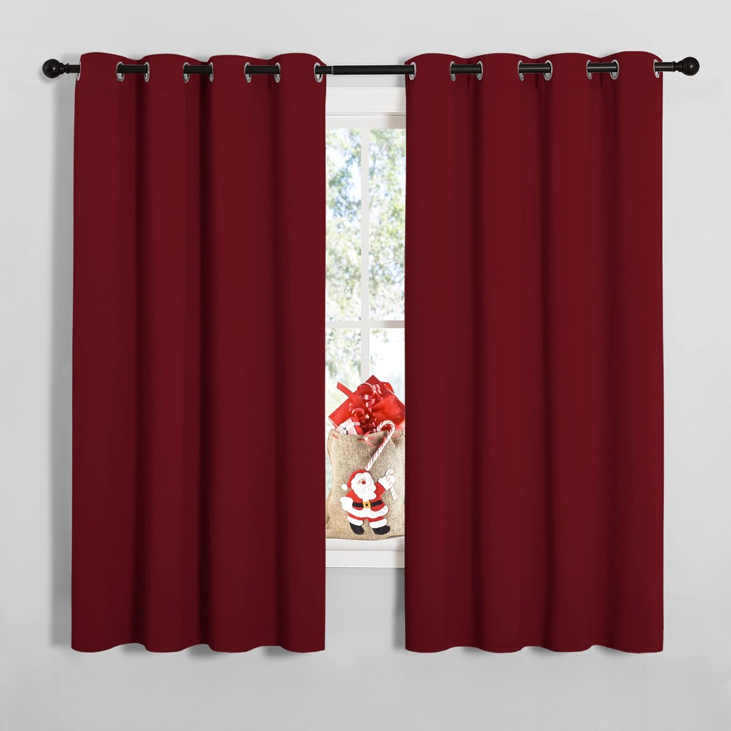 NICETOWN Christmas Burgundy Window Curtains Blackout Drapes, Thermal Insulated Solid Grommet Blackout Curtains/Draperies for Laundry Room (One Pair, 55 by 68-inch, Burgundy Red) Burgundy Red 55 in x 68 in (W x L)