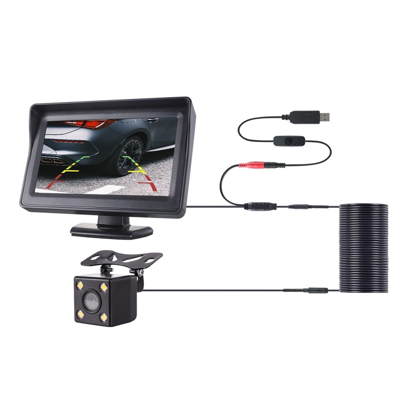 Tylna Kamera Samochodowa Z Monitorem 4,3 Cala Do Parkowania Pojazdu Cofania LED HD Ekranem LCD USB Łatwa Instalacja WyraźNy Obraz(430B-UCCL-4LED-6M)