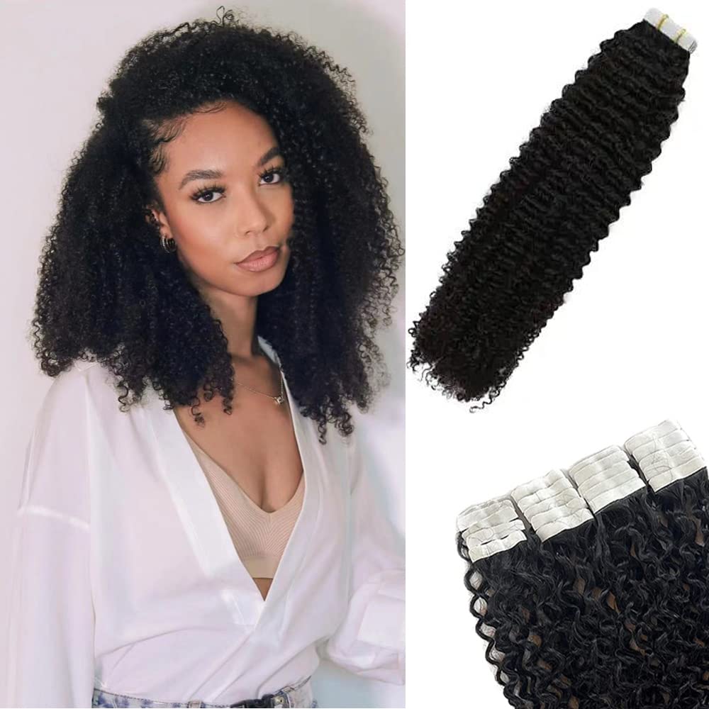 Natural Black Tape in Hair Extensions, Kinky Curly Tape in