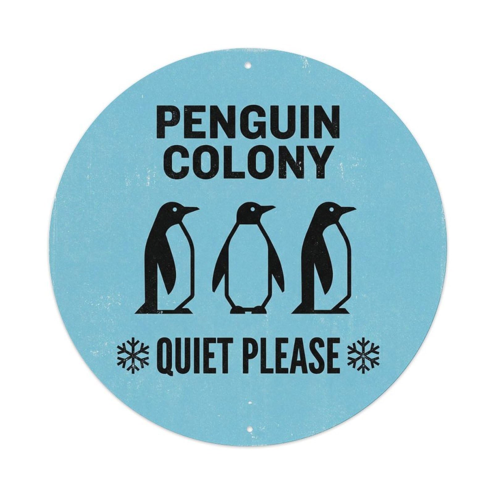 Penguin Colony Quiet Please Vintage Metal Tin Sign Plaque Wall Decor for Cafe, Club Bar, Office, Garden Metal Poster 8x8Inch