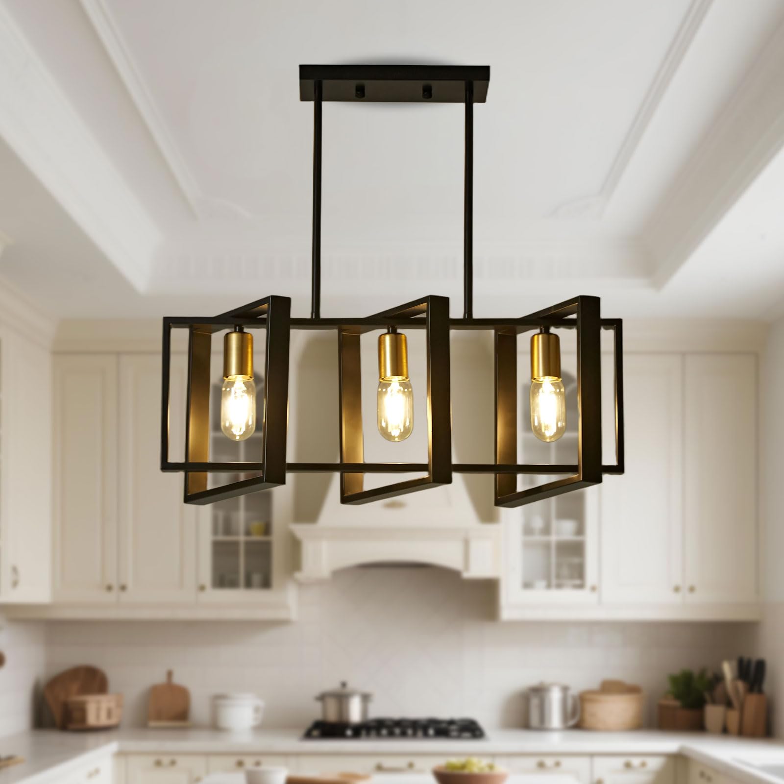 lampadari da cucina, lampadario della tavola da pranzo, lampadari da cucina per la sala da pranzo il salone, corridoio del foyer, struttura di legno. (Nero,3 luci)